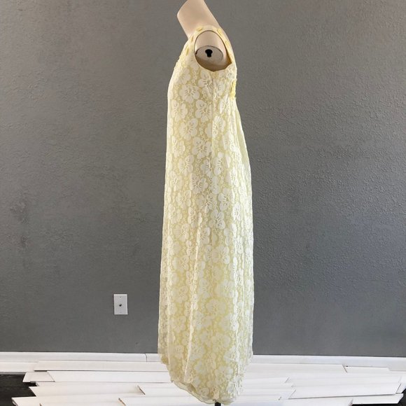 Vintage 60s NADINE Floral Illusion Lace Gown, 60s Hippie Maxi Dress Daisy Trim - Picture 3 of 6